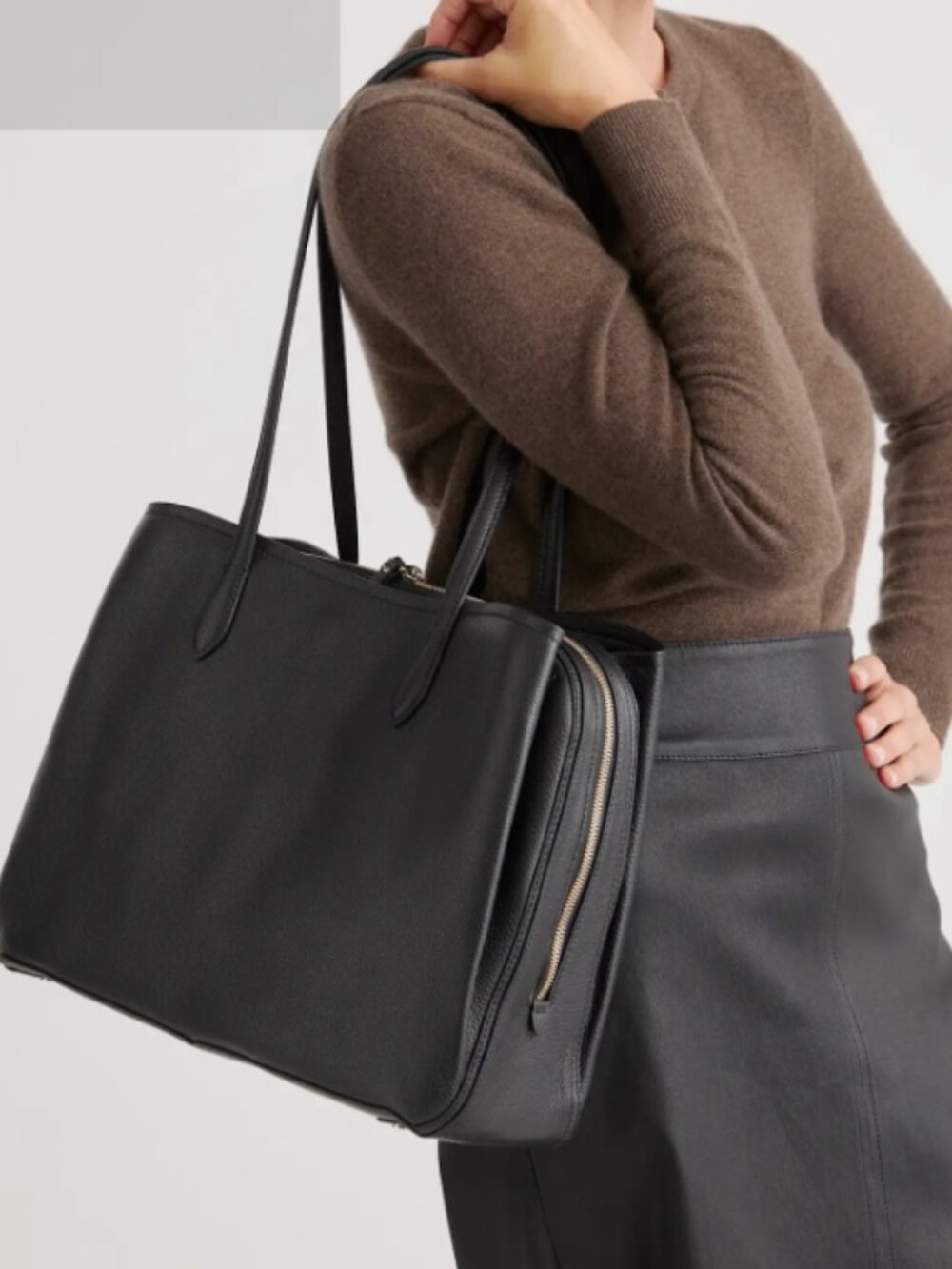 Italian Leather Triple Compartment Work Tote Black NWT - Picture 3 of 6